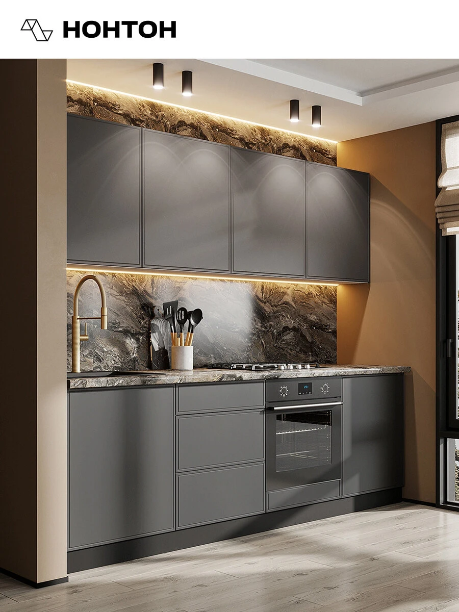 Кухонный гарнитур прямой Нонтон Селтан, 240 см, без столешницы, Белый / Графит