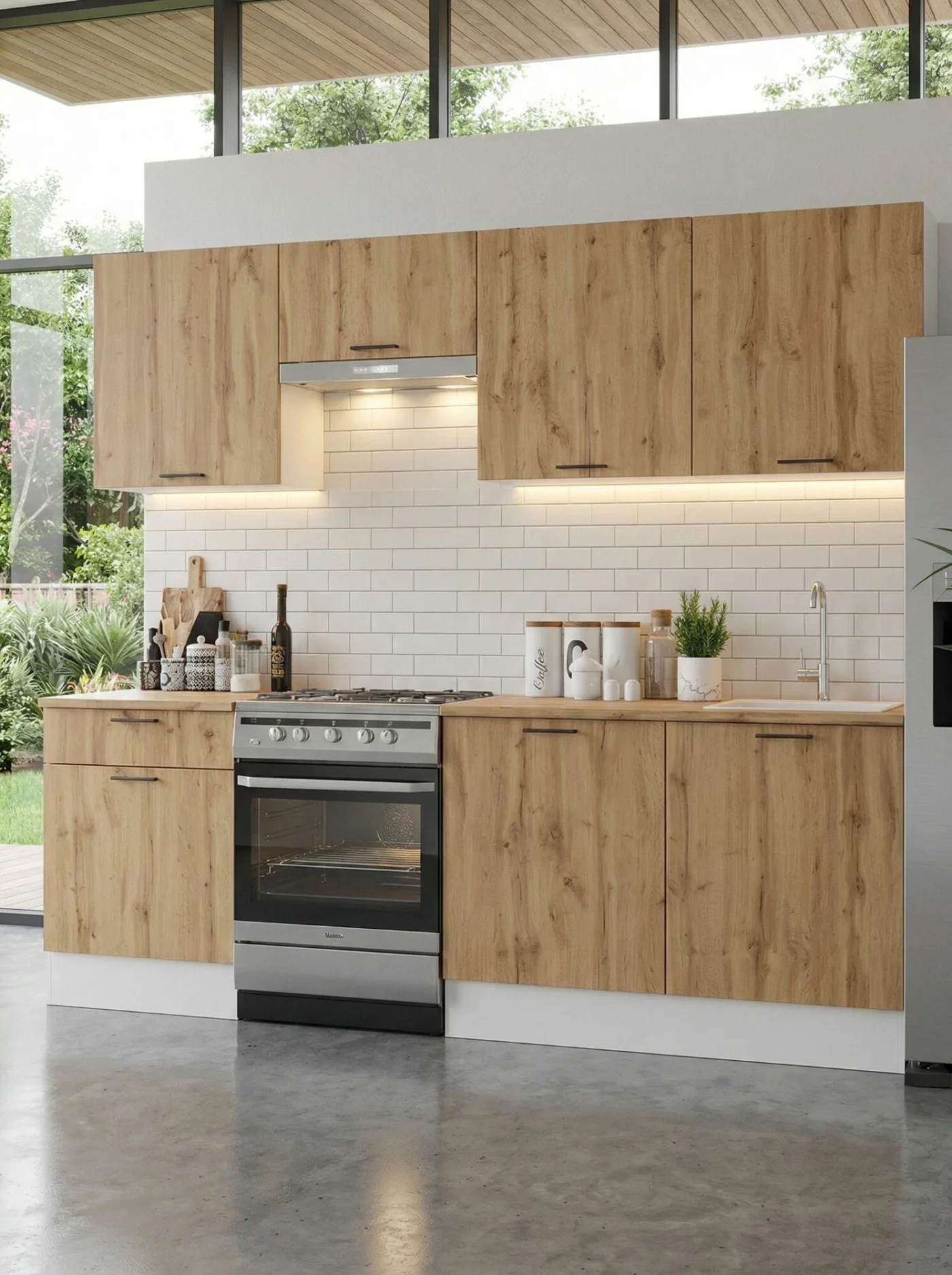 Кухонный гарнитур (кухня) Паола 2.4 Дуб вотан, столешница Дуб вотан 28 мм 2400х2160х600 мебельный РАЙ